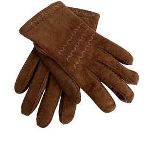 Vintage Suede Leather Driving Gloves Womens 7-1/2 7.5 Brown Winter Minimalist